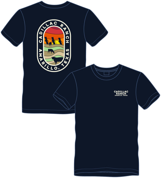 T-Shirt: Navy Sunset Badge